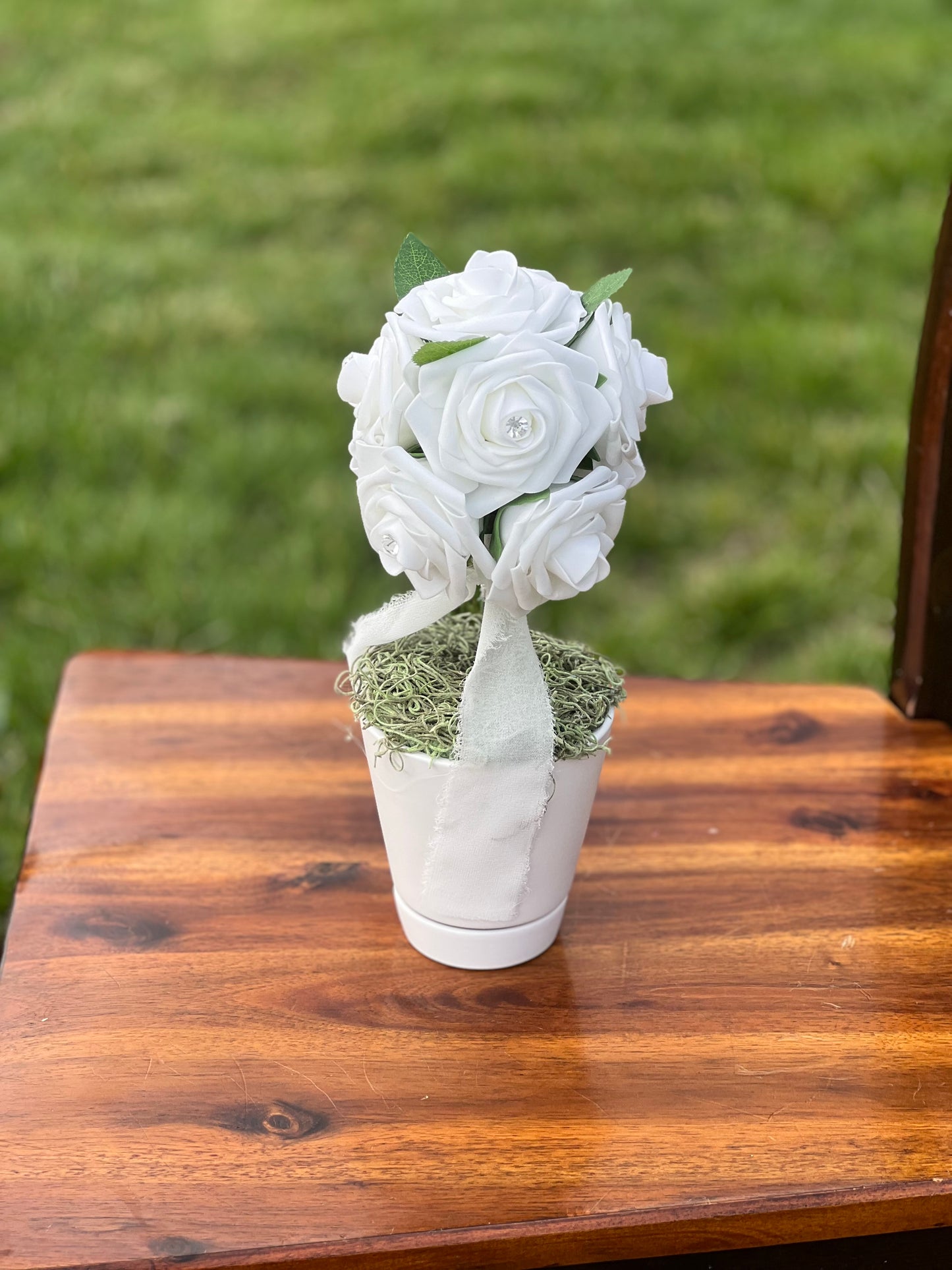 Elegant White Rose Topiary Centerpiece