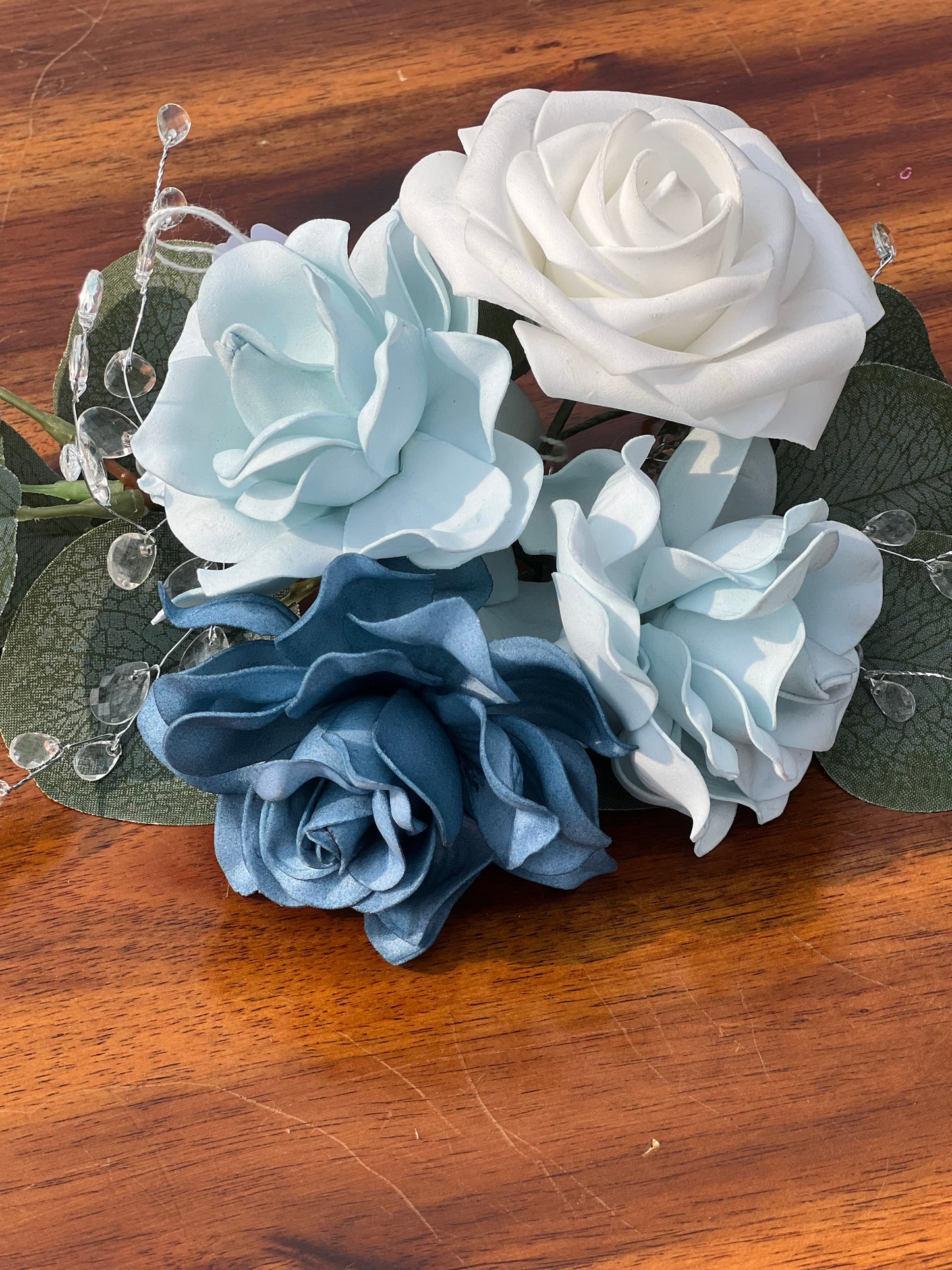 Soft Dusty Blue and White floral Centerpiece