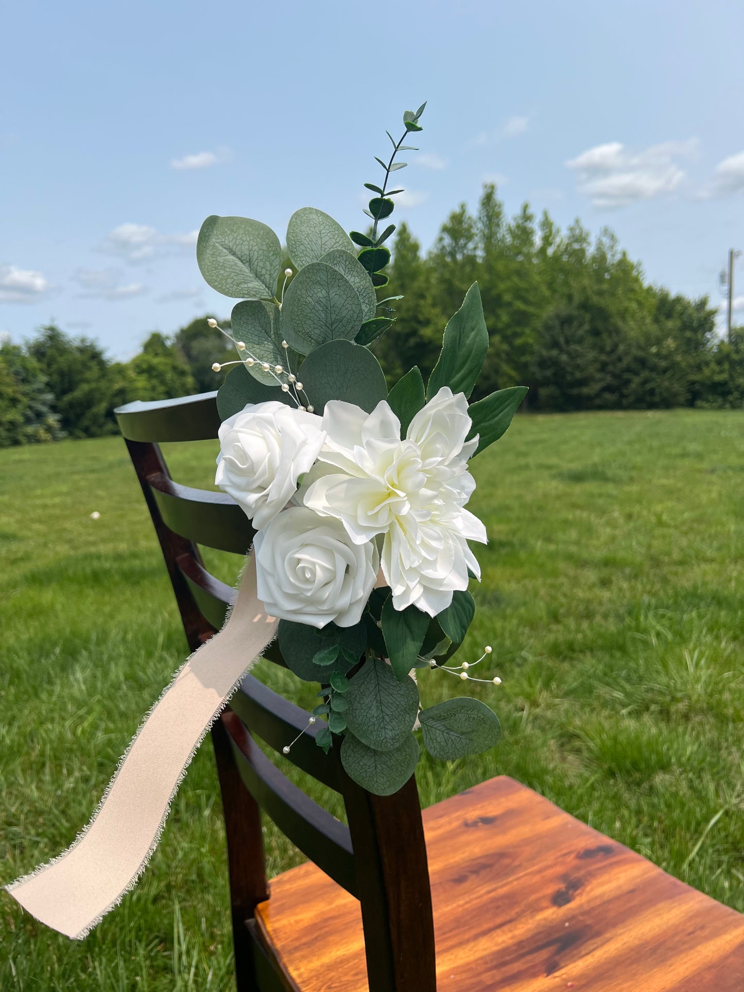 Pure White Rose and Dahlia Aisle Flowers