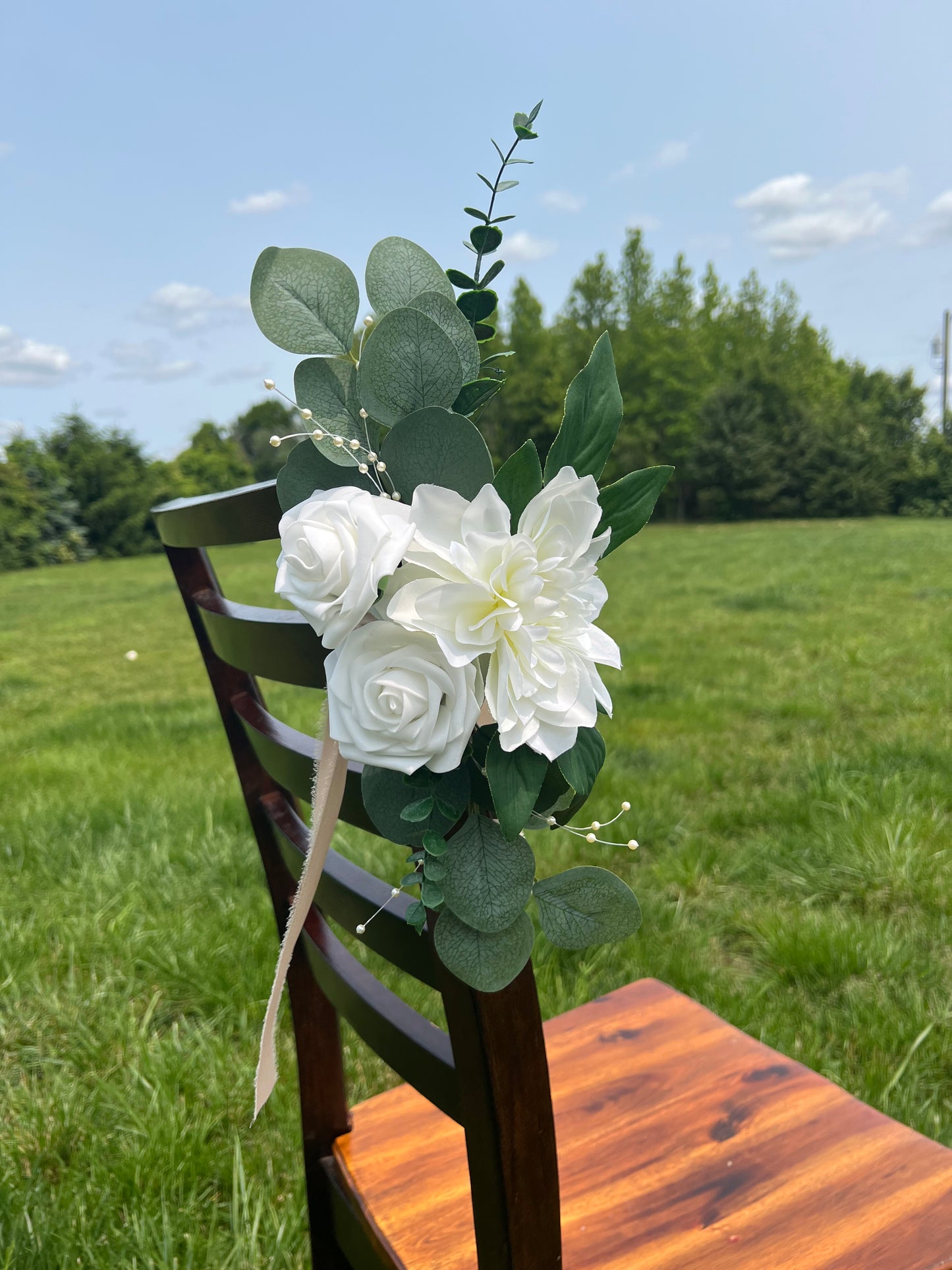 Pure White Rose and Dahlia Aisle Flowers