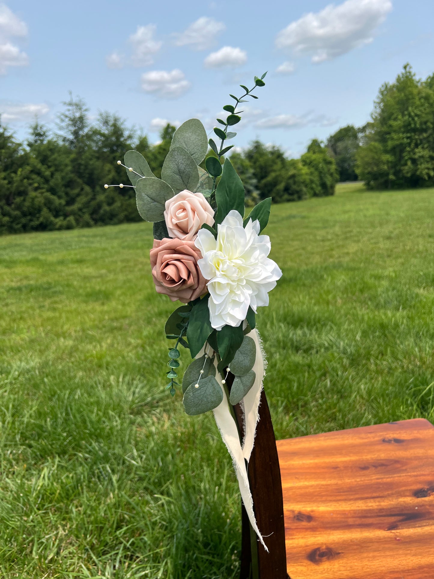 Pink Rose and White Dahlia Aisle Flowers