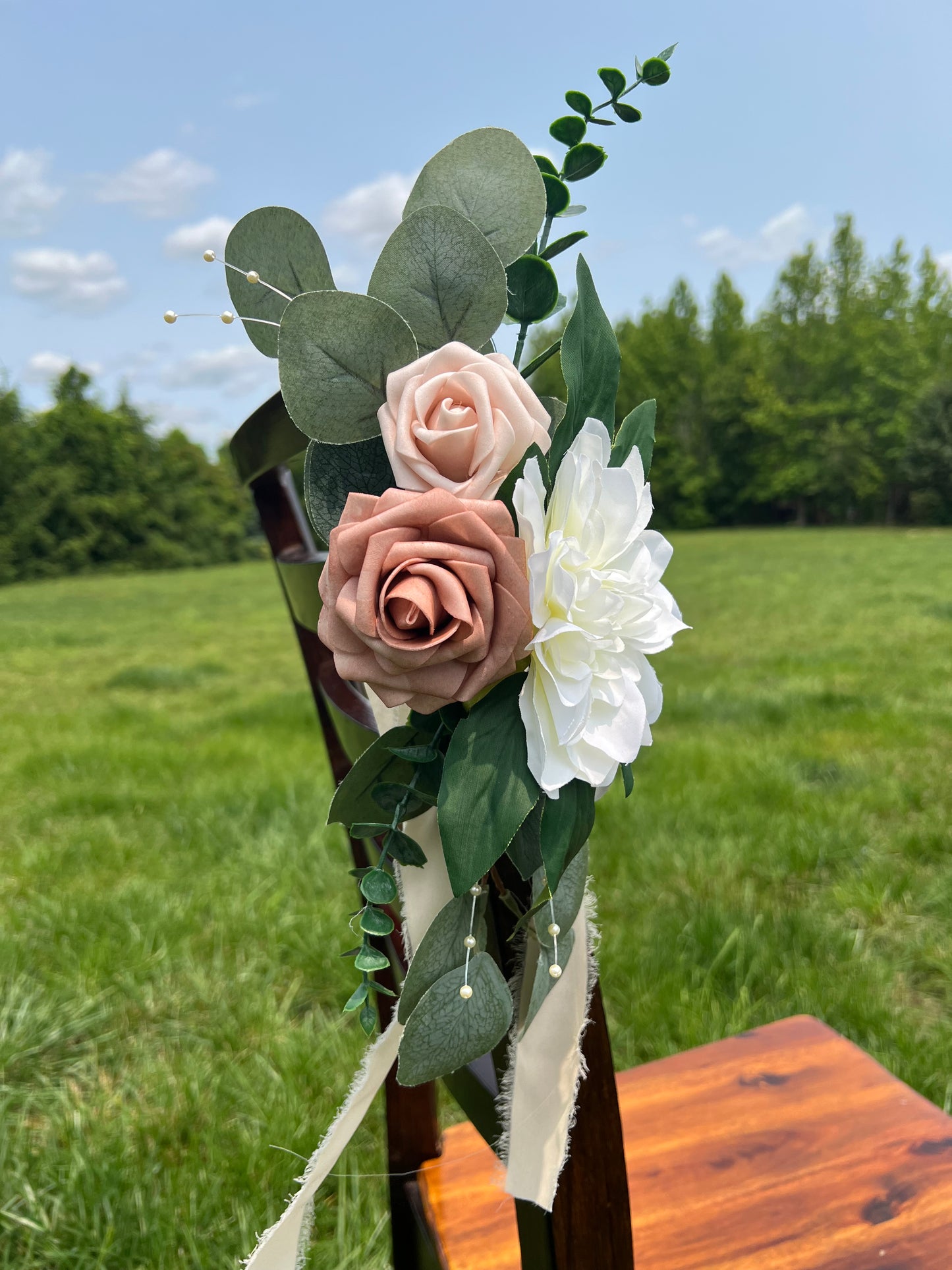 Pink Rose and White Dahlia Aisle Flowers