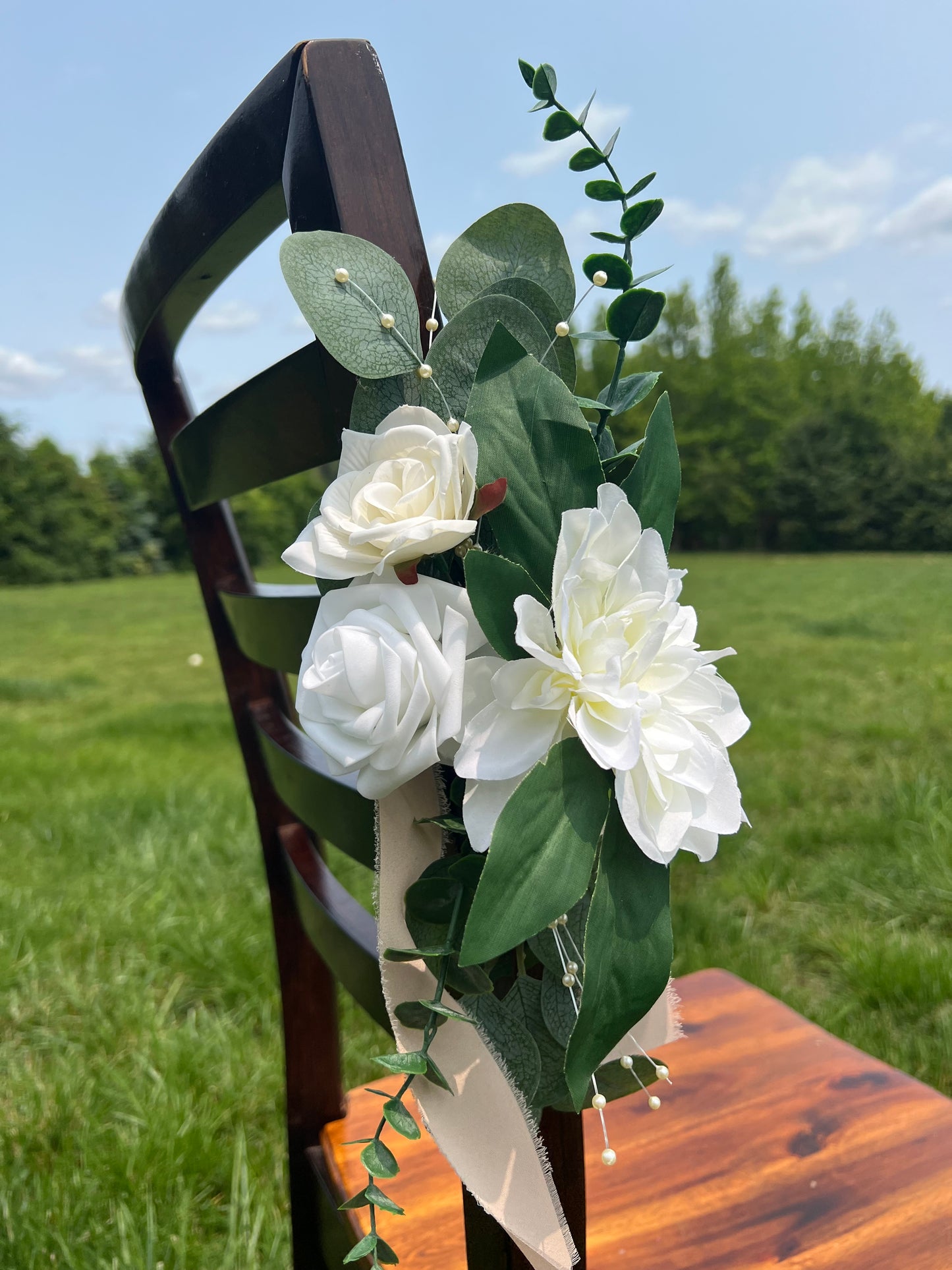 Vintage Cream and White Rose Dahlia Aisle Flowers