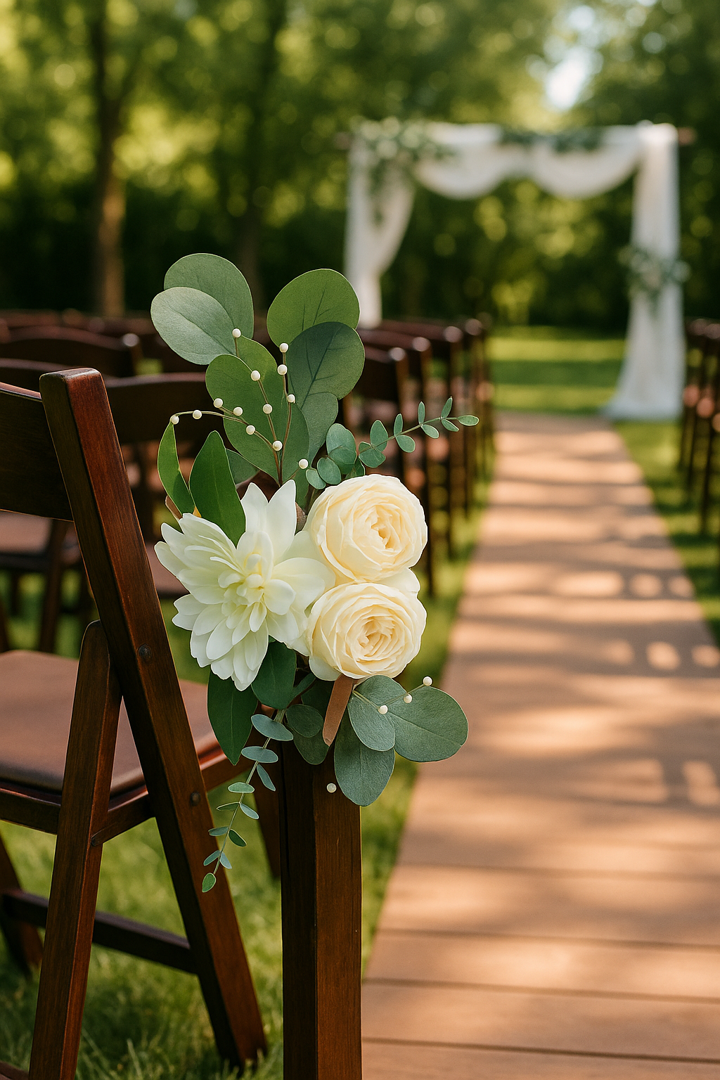 Rustic Rose and Dahlia Aisle Flowers