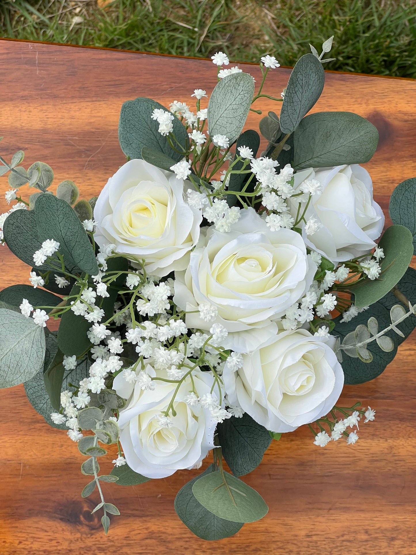 11 inch White Rose Bouquet