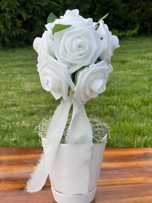 Elegant White Rose Topiary Centerpiece