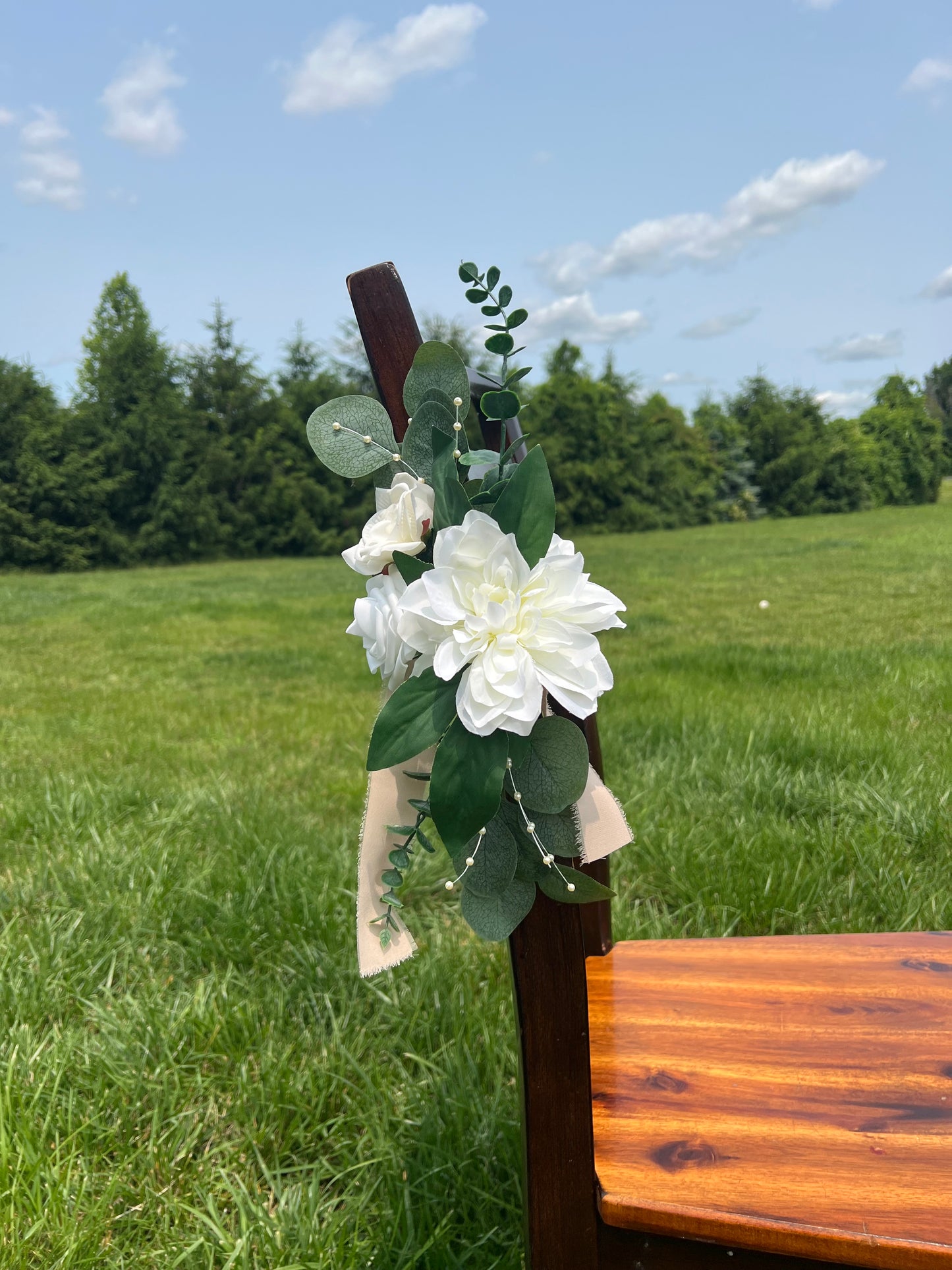 Vintage Cream and White Rose Dahlia Aisle Flowers