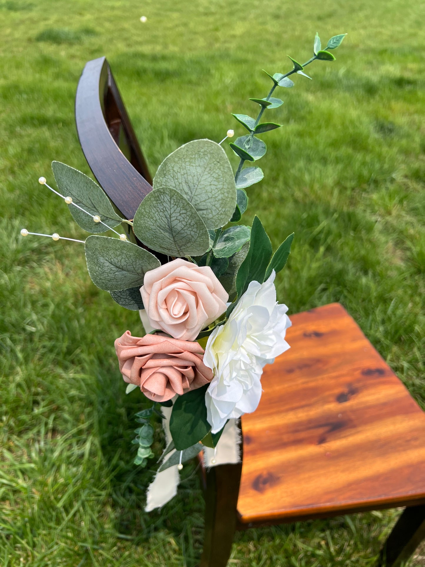 Pink Rose and White Dahlia Aisle Flowers