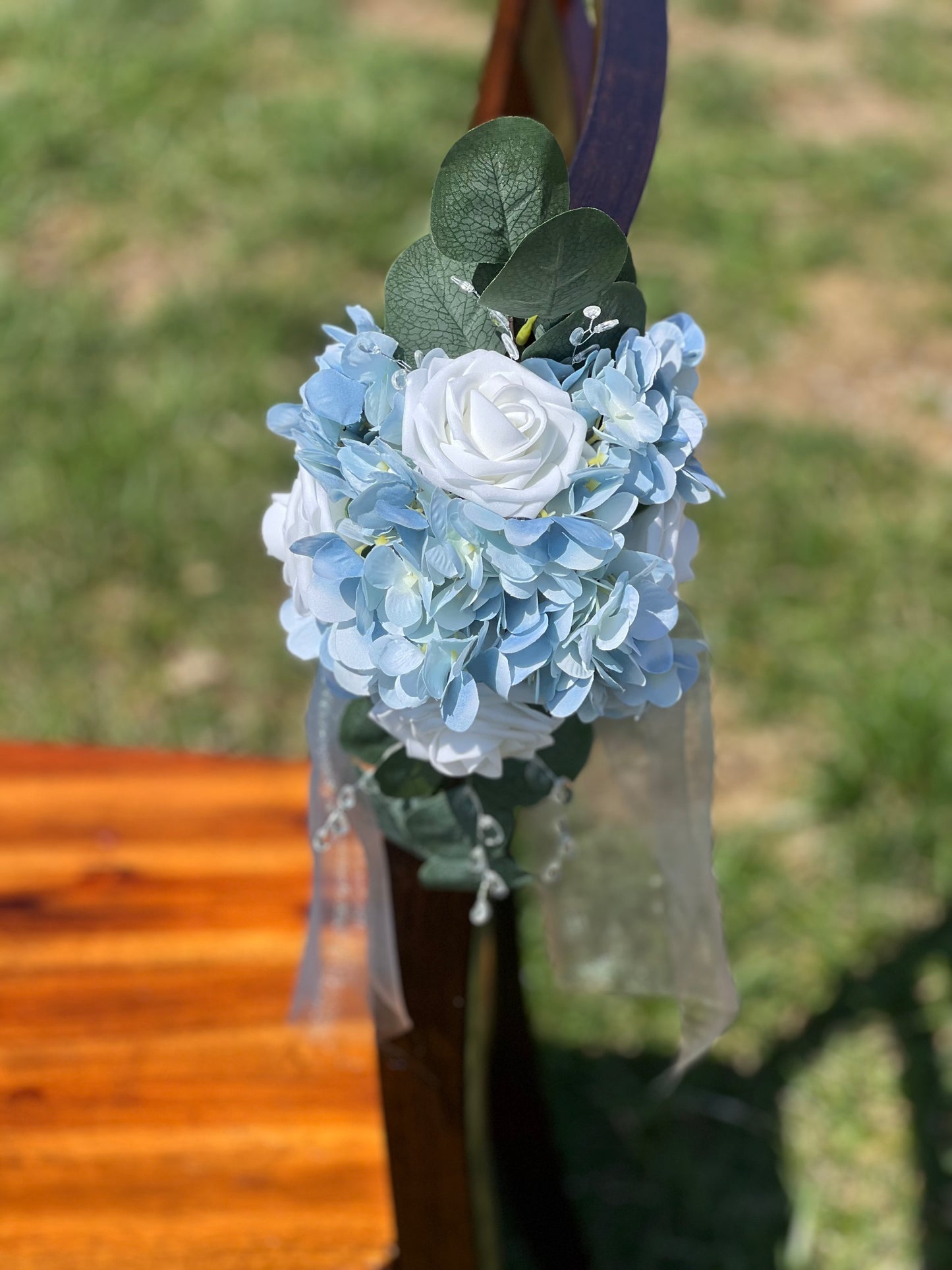 Dusty Blue Hydrangea Aisle Flowers