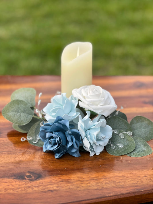 Soft Dusty Blue and White floral Centerpiece