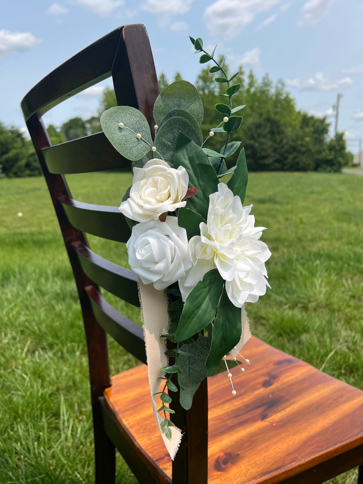 Vintage Cream and White Rose Dahlia Aisle Flowers