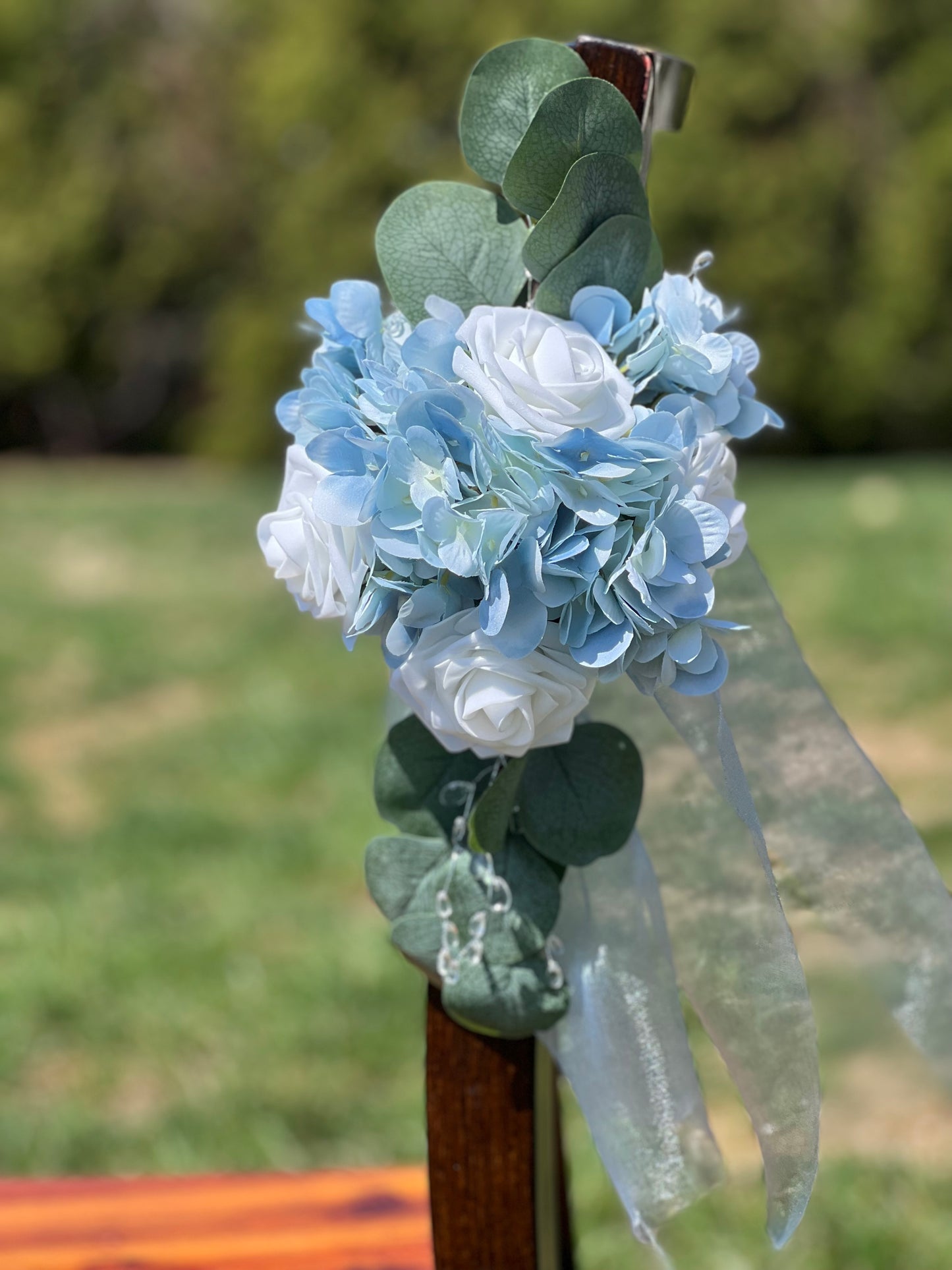Dusty Blue Hydrangea Aisle Flowers