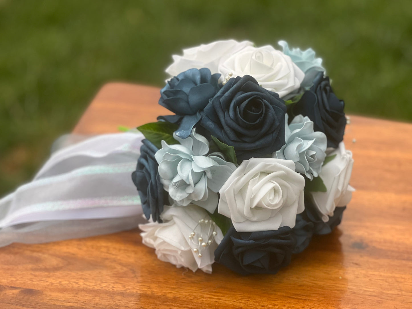 10 inch Dusty Blue and Navy Bouquet