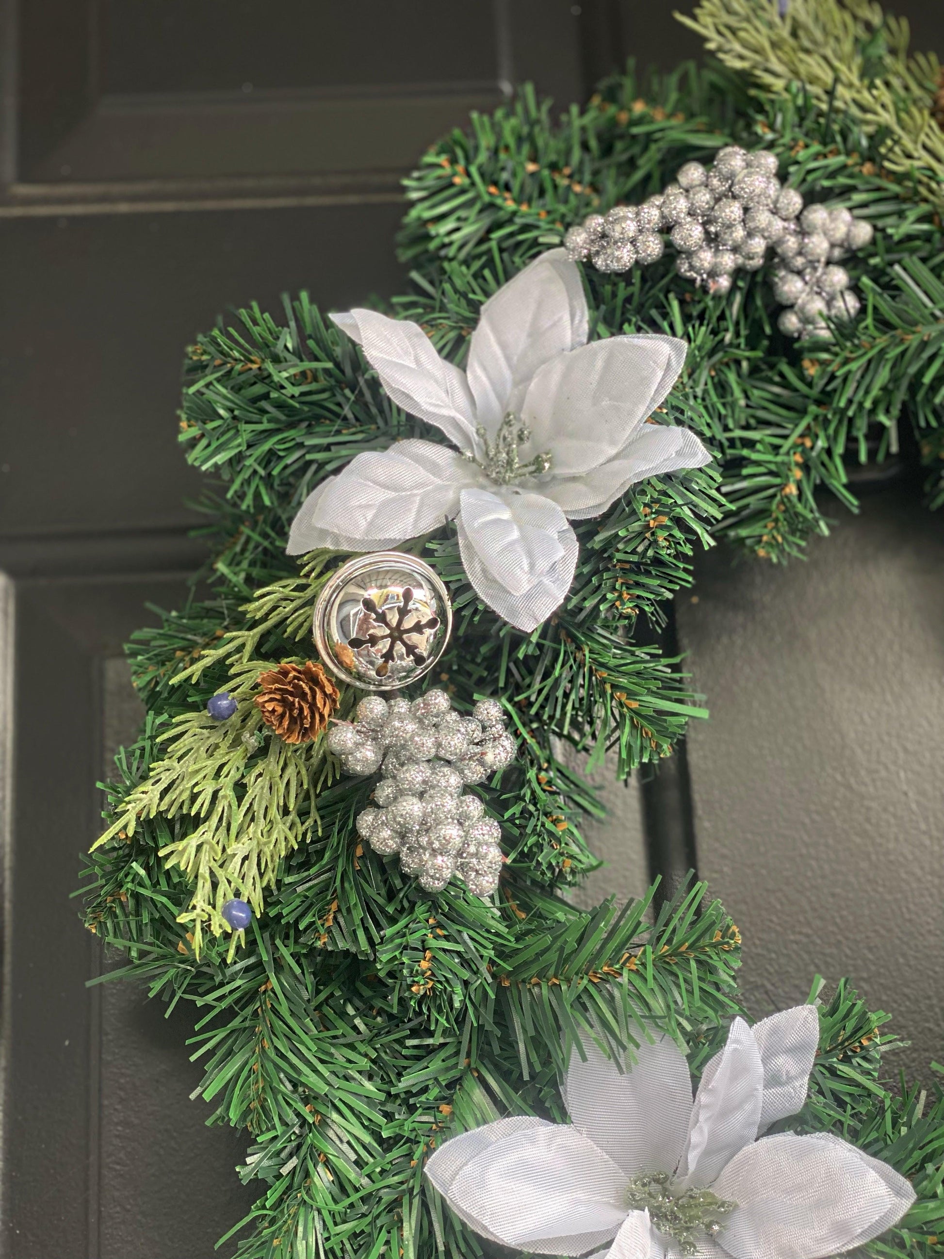 Artificial Silver Bell Poinsettia Wreath - KG Creations