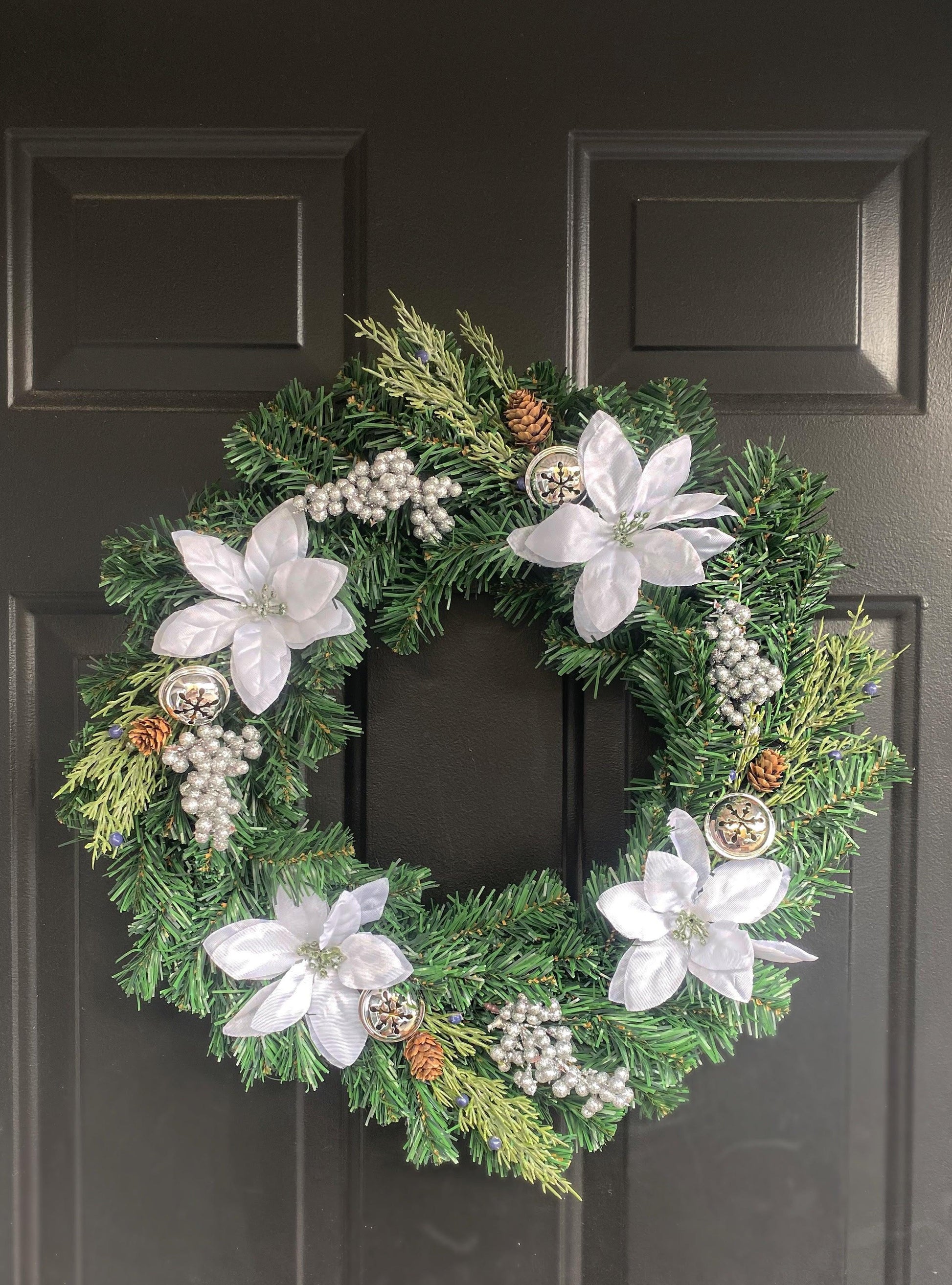 Artificial Silver Bell Poinsettia Wreath - KG Creations