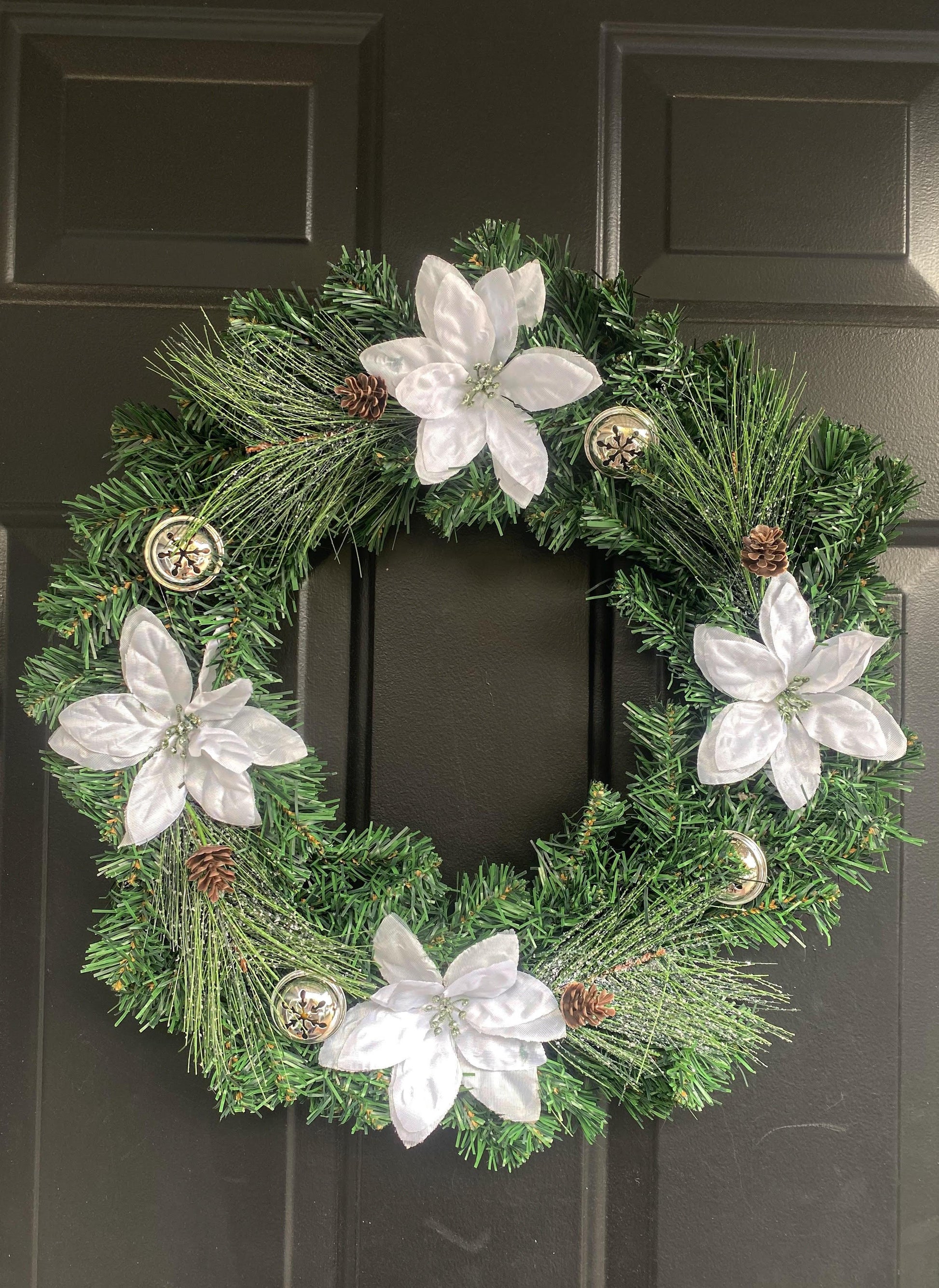 Artificial Silver Bell Poinsettia Wreath - KG Creations