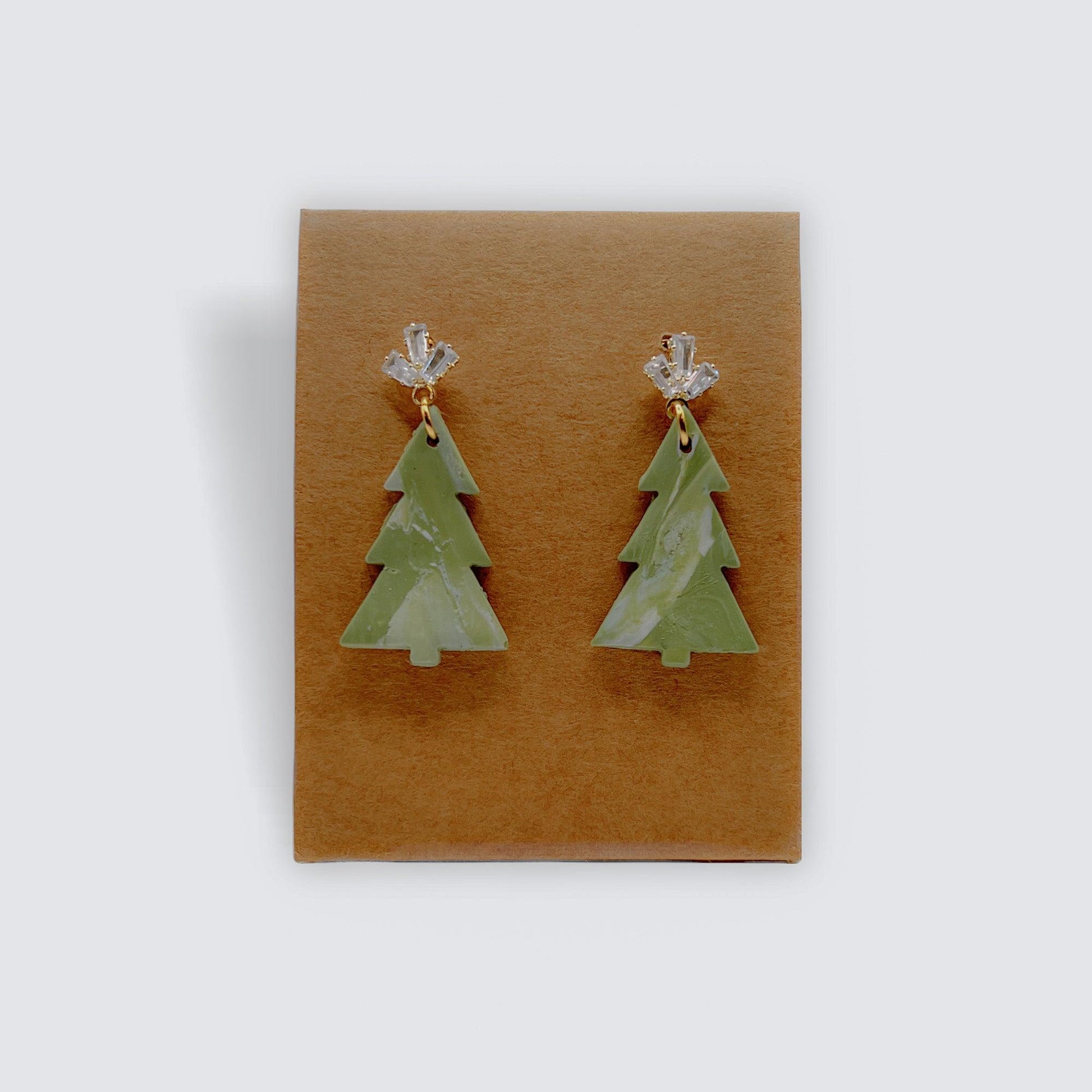 White & Green Christmas Tree Earrings - KG Creations