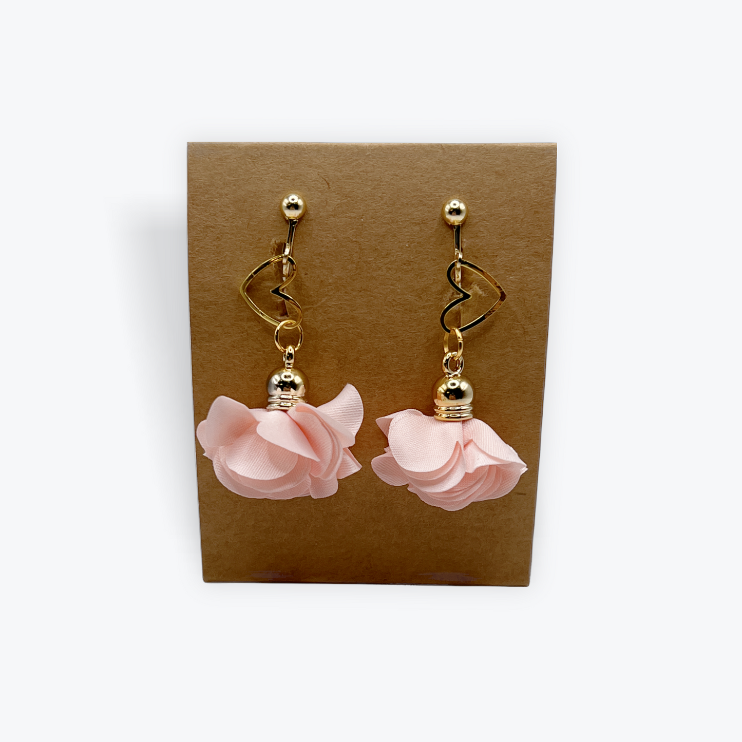 Fabric Flower Earrings with Heart Charm