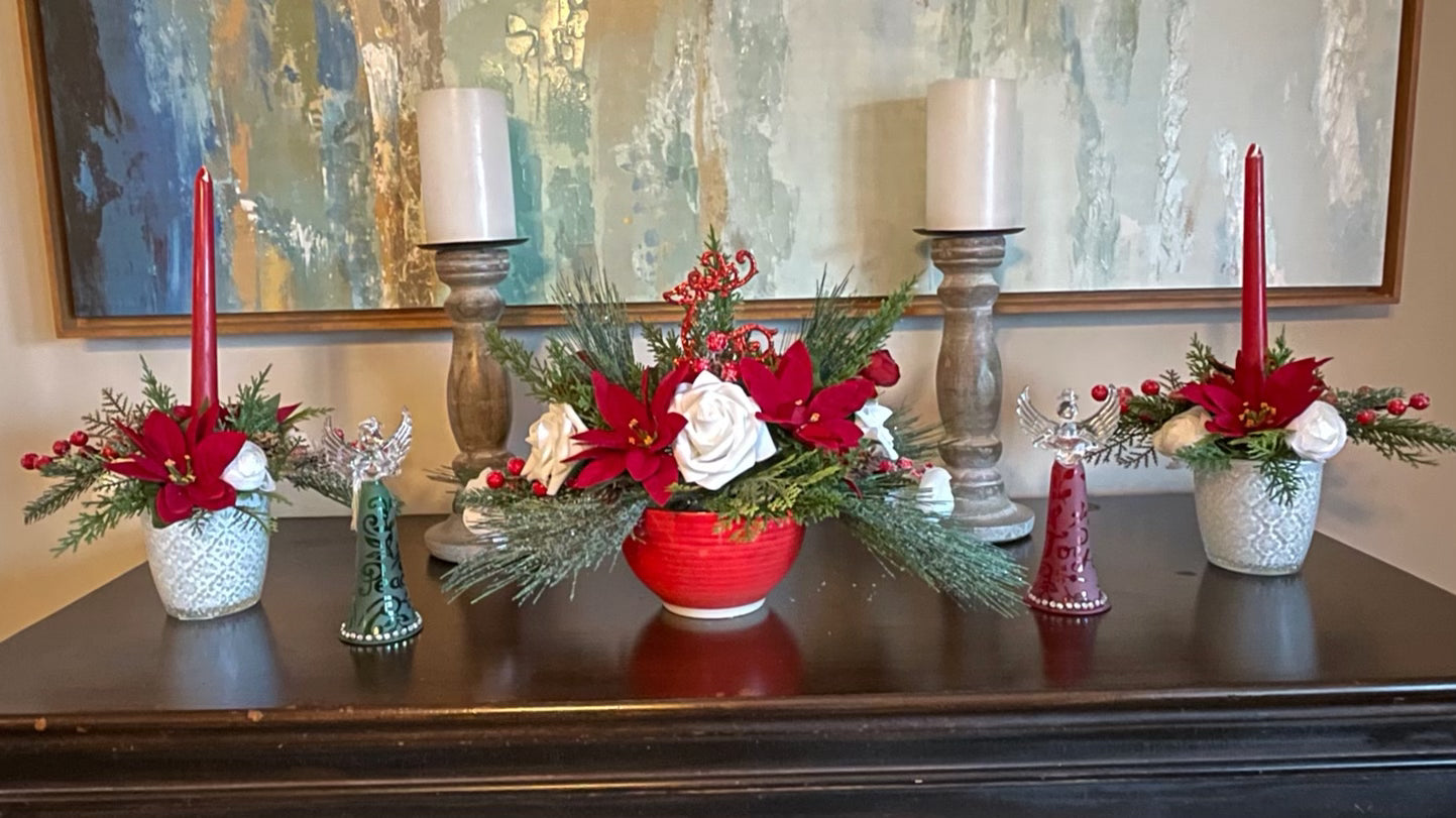 Red Candle Votive and Reindeer Centerpiece - KG Creations