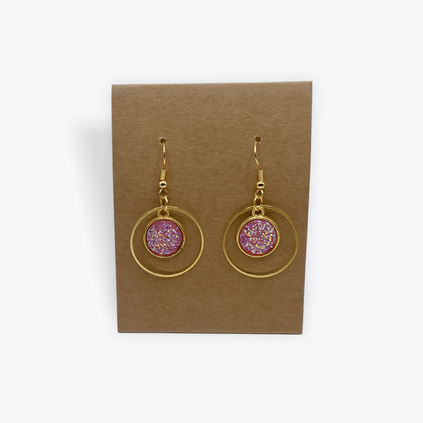 Pink Glitter Stone Hoops