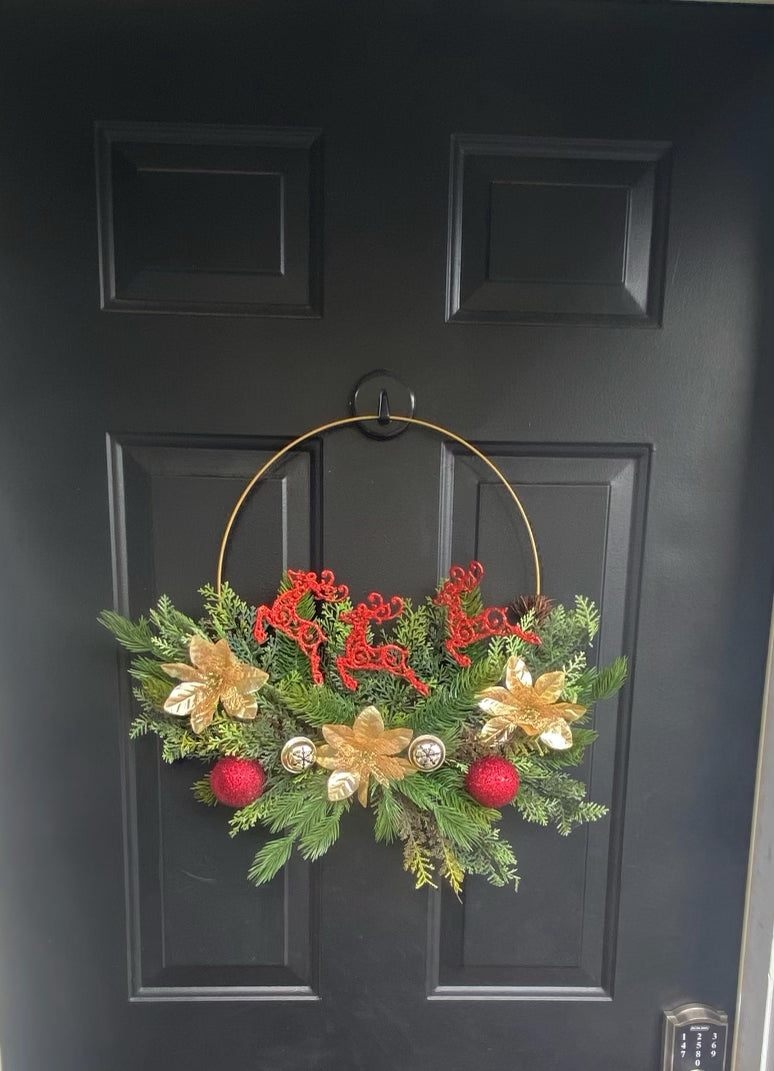 Cheery Reindeer Hoop Wreath - KG Creations