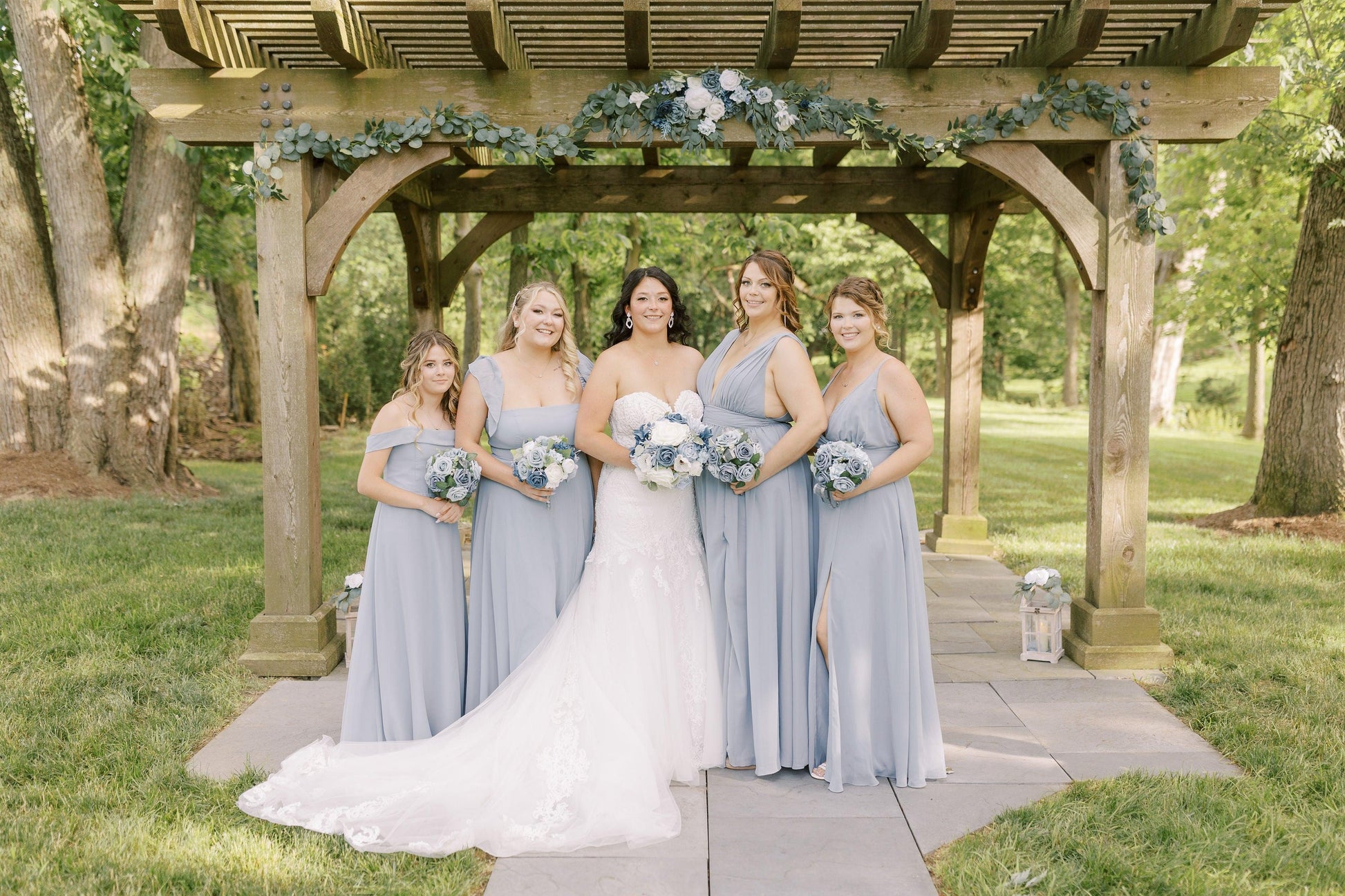 Dusty Blue and Navy Wedding Arch Flowers - KG Creations