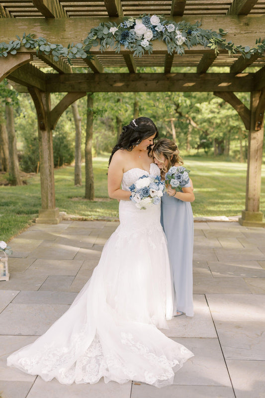 Dusty Blue and Navy Wedding Arch Flowers - KG Creations