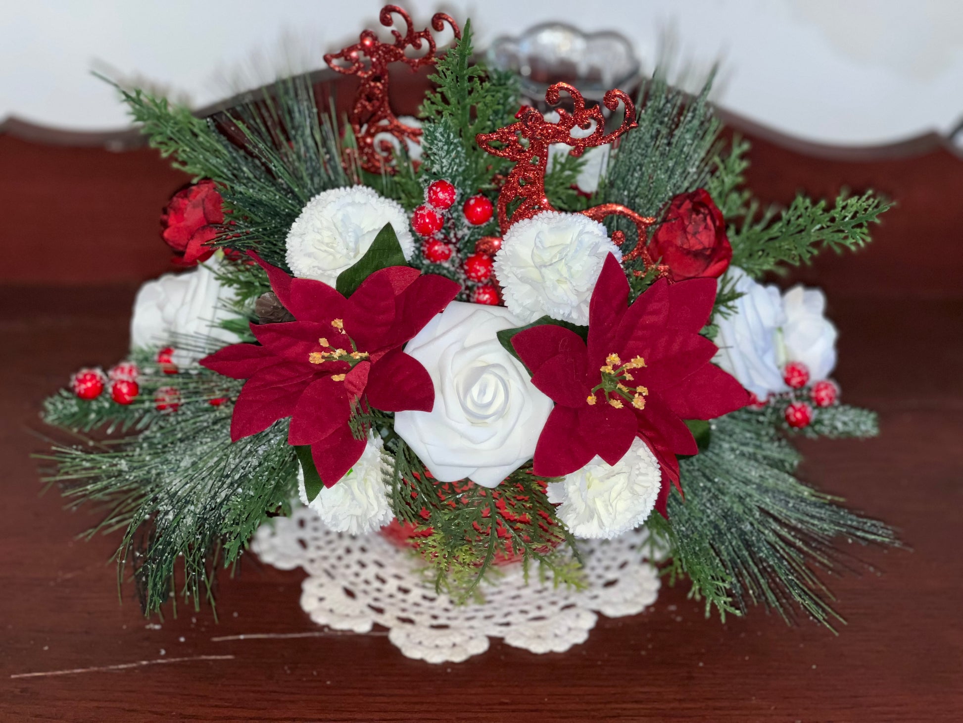 Red Candle Votive and Reindeer Centerpiece - KG Creations