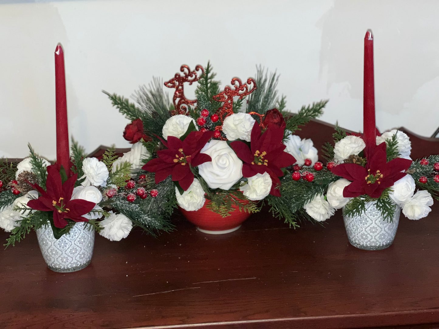 Red Candle Votive and Reindeer Centerpiece - KG Creations